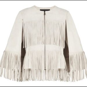 BCBG Maxazaria Jonah faux suede off white fringe cape jacket